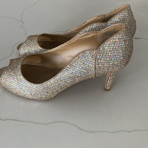 Left & Right Peep Toe Sparkly Heels - Picture 7 of 13